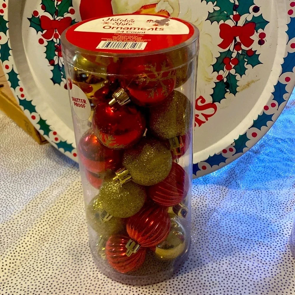 Holiday style ornaments 24count  red gold